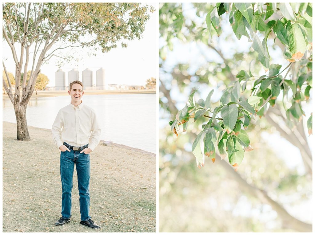 Morrison Ranch Family Photos, near a lake big green trees and the four silos in the background