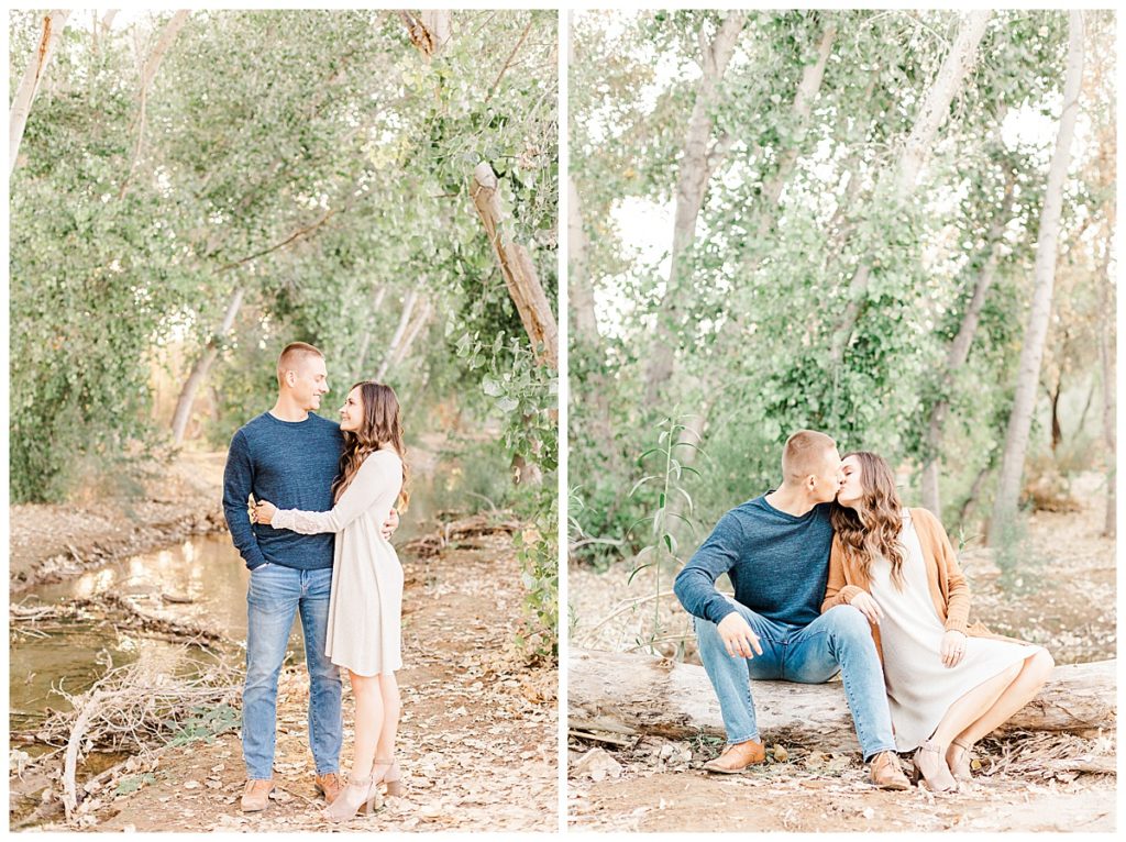 couple kissing on a log in Queen Creek Wash, How to Get the Most Variety Out of Your Session 