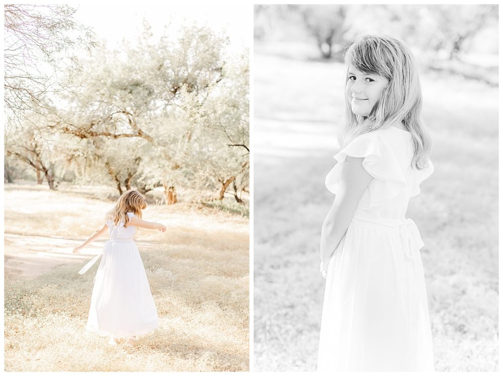 girl in a white dress twirling around in a field, Dreamy Coons Bluff Session