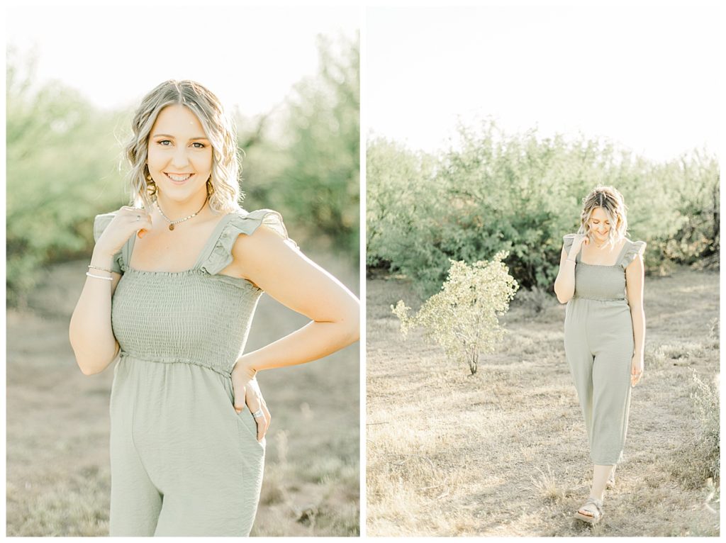 Aubrey's Desert Senior Photos, walking in a green jumper