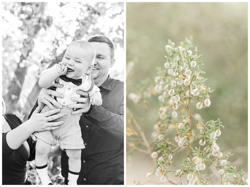 black and white photo of baby laughing in Gilbert, Arizona