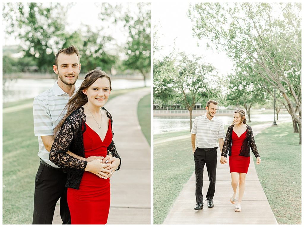 Engagement photos, couple walking in Morrison Ranch