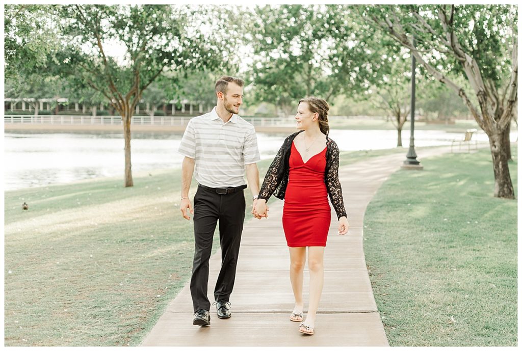 Kaitlyn & Josh walking down path at Morrison Ranch