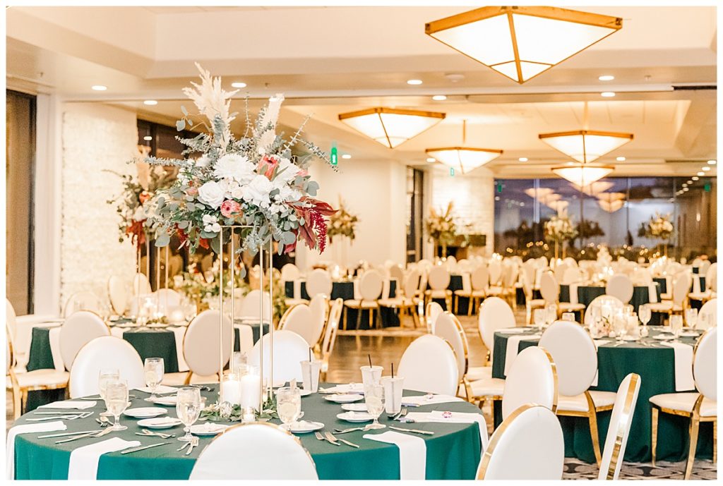 Chelsea & Kyle's Troon North Golf Club Reception Decor, Emerald Green & Gold