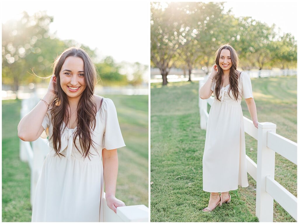 Bethie Grondin Photography | Morrison Ranch Pictures, girl in cream dress leaning on fence