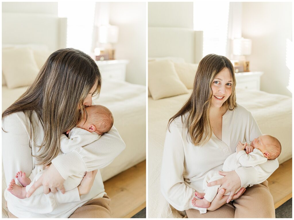 mom kissing her newborn 