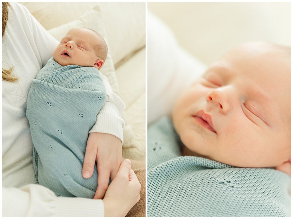 Gilbert, Arizona Newborn Photos | Baby boy swaddled in Moms arms