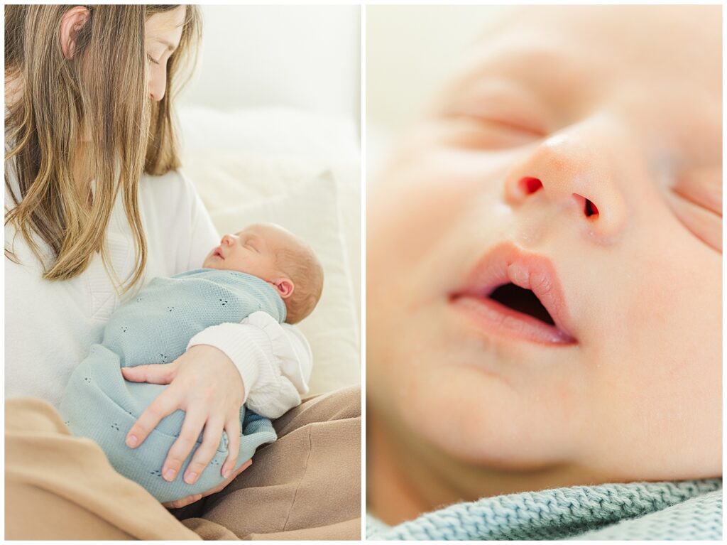 Gilbert, Arizona Newborn Photos | Baby boy swaddled in Moms arms