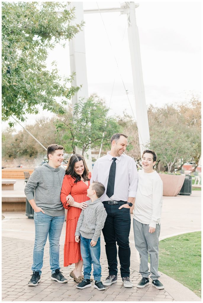 Family Photos under the water tower at Downtown Gilbert