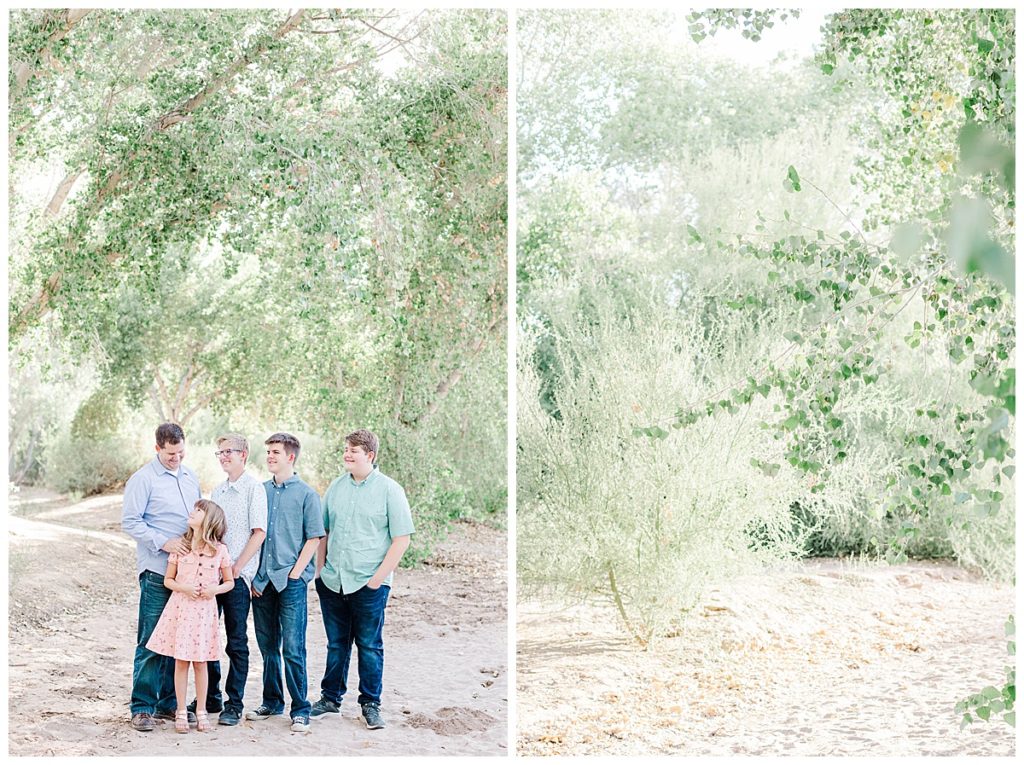 Ison's family photos at Queen Creek Wash, Dad standing and laughing with his 4 kids 
