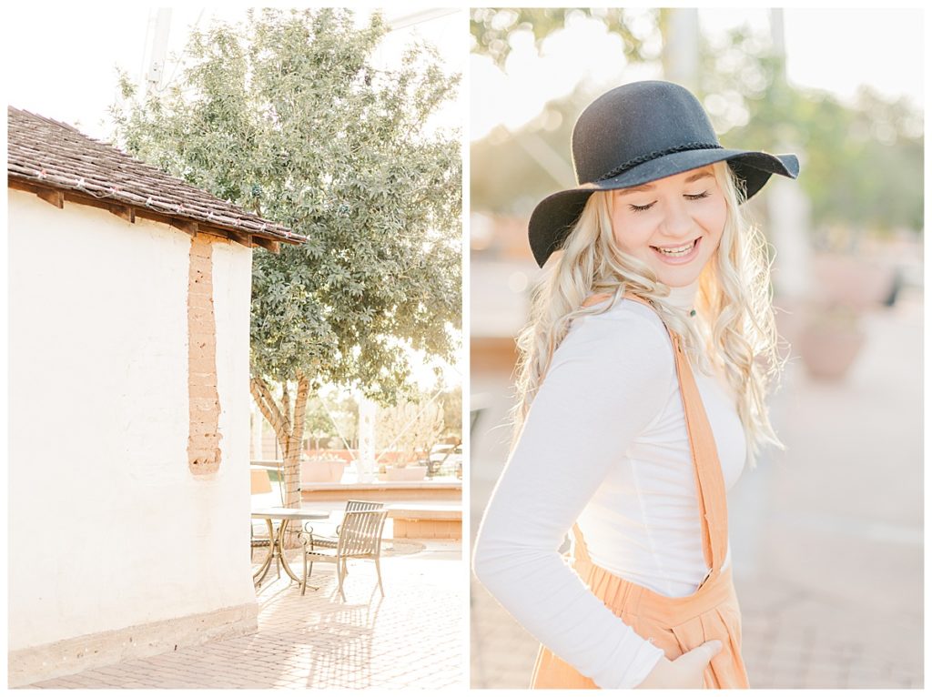 girl wearing black hat and laughing  in Downtown Gilbert, How to Get the Most Variety Out of Your Session 
