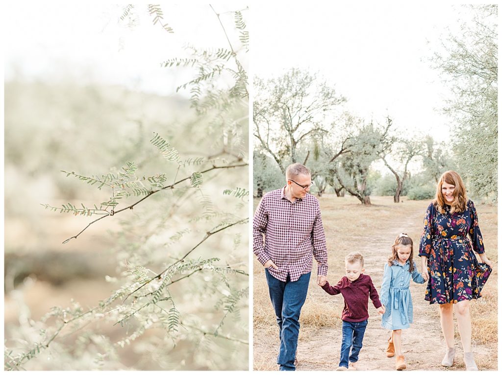 Thiel's family photos | family walking down a dirt path at Coons Bluff