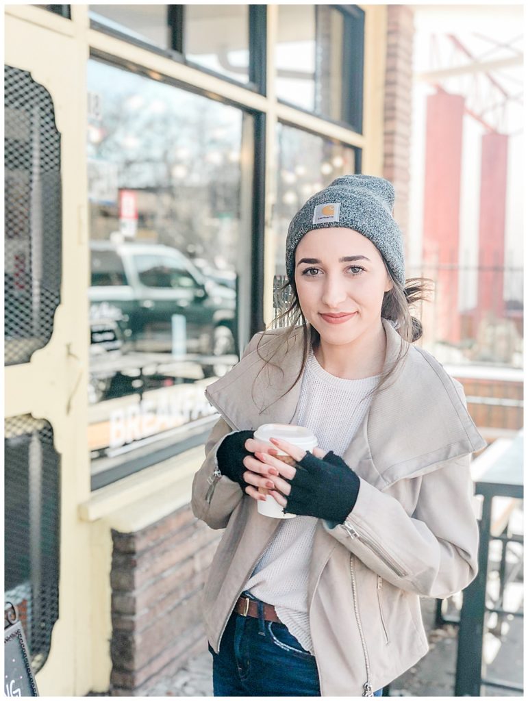 Bethie Grondin holding a coffee in Flagstaff Arizona | ‘Perfectly Candid' Photos