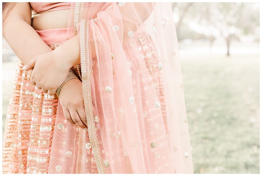 details of a traditional Lehenga, light and airy photos in Gilbert Arizona
