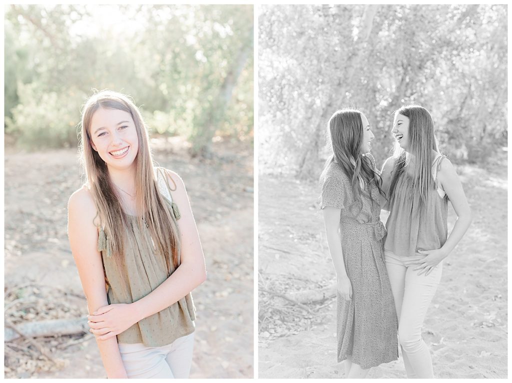 sisters smiling and laughing together | Grondin Family Photos | Queen Creek Wash | Arizona Family Session