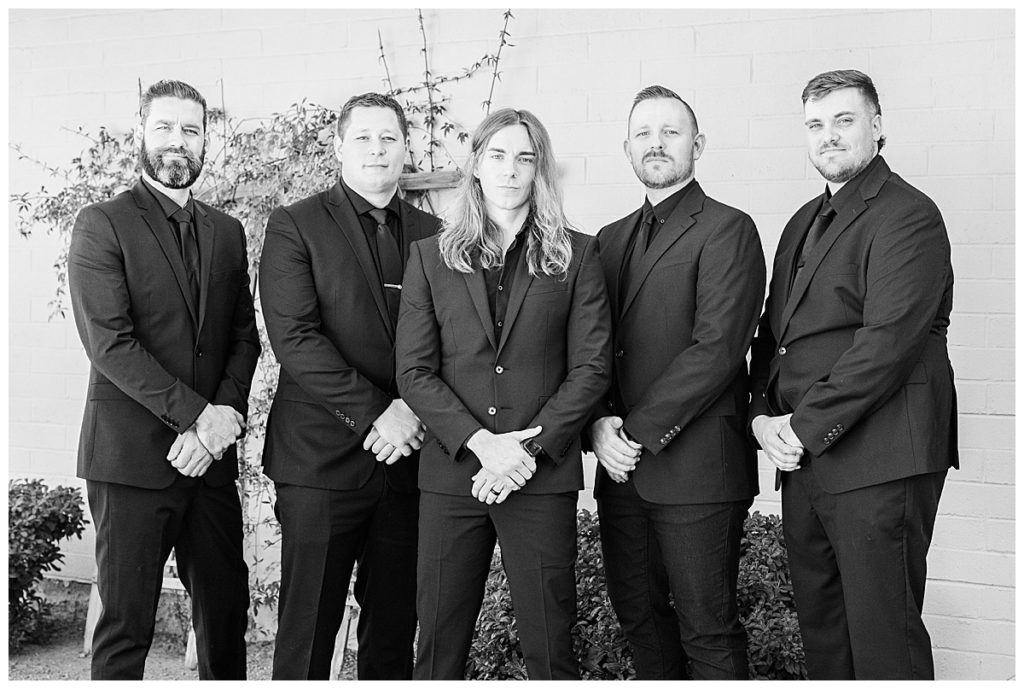 Black and white Groom with Groomsmen Private Estate Scottsdale Wedding