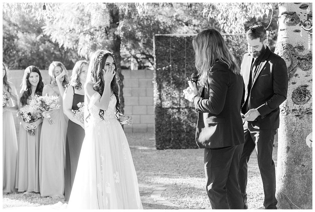 Black and white photo of Candice & Joel's Private Estate Scottsdale Wedding Ceremony