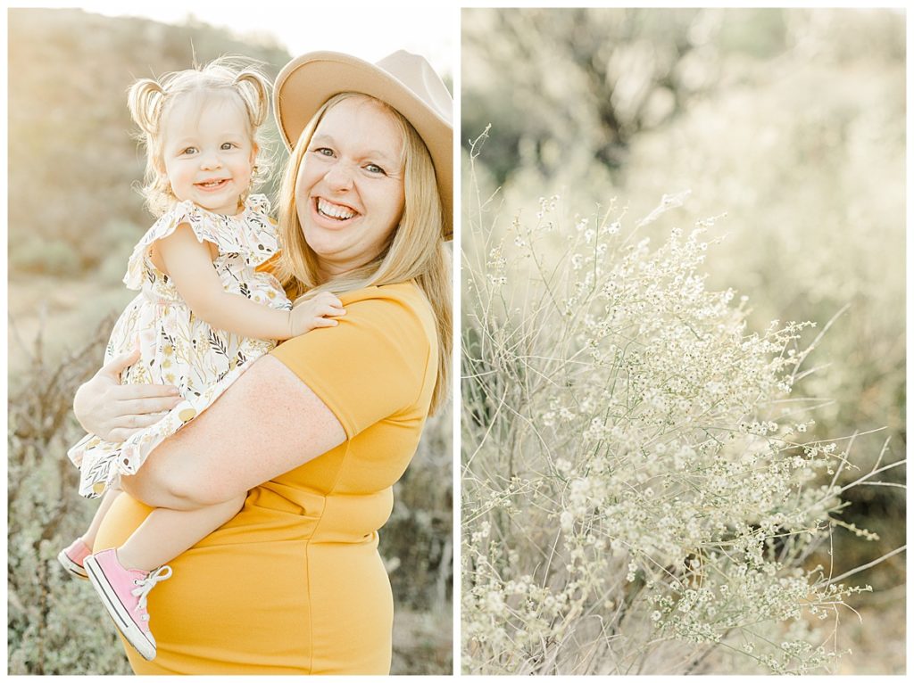 Mom and her daughter laughing together at the Myler Family's Arizona Desert Maternity Session