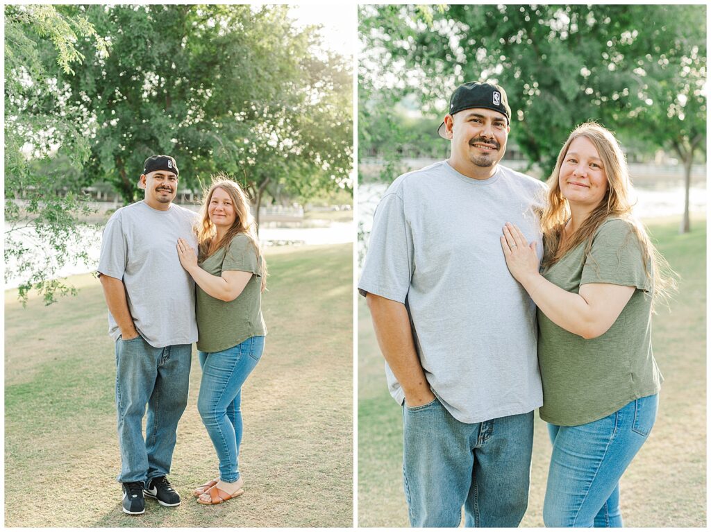 husband & wife by a lake | Gilbert, Arizona Family Photos 