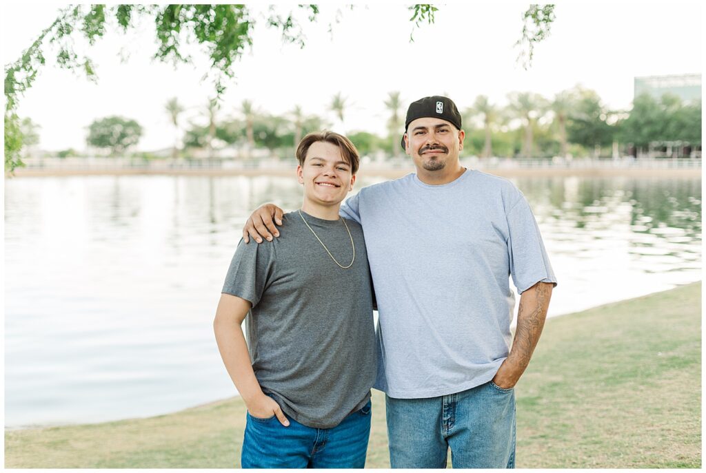 Dad & Son by lake, Gilbert, Arizona